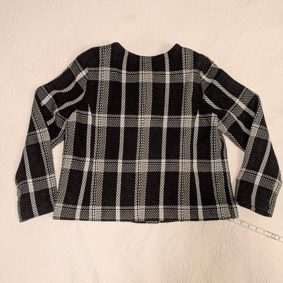 Black & White Plaid Wool-Blend Tweed Lined Collarless Lady Jacket - Picture 3 of 7